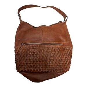 VILENCA Holland Woven Detail HOBO-SHOULDER Bag-Genuine Brown Leather